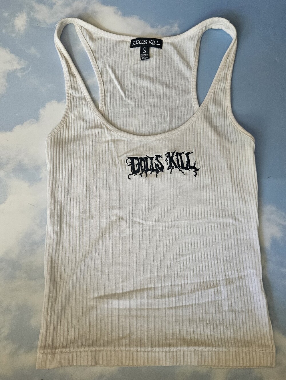 Dolls Kill Cream Ribbed Logo Tank